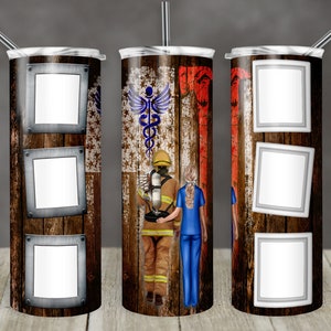 20 oz Skinny Tumbler Sublimation Design Template Firefighter Nurse RN 6 Photos Frames Digital Download PNG DIGITAL Only rts tumblers Tamara