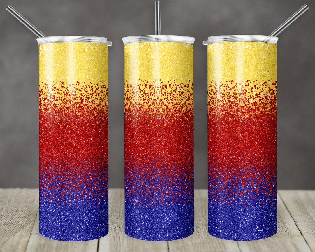 20 Oz Skinny Tumbler Sublimation Design Template Glitter Ombre Red Blue ...