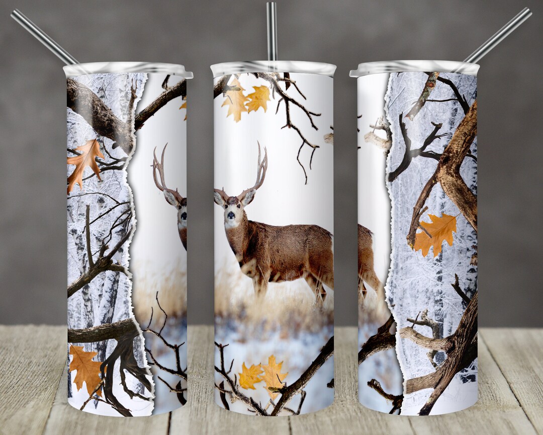 20 Oz Skinny Tumbler Deer Hunting Camo and Wood Snow Sublimation Design ...