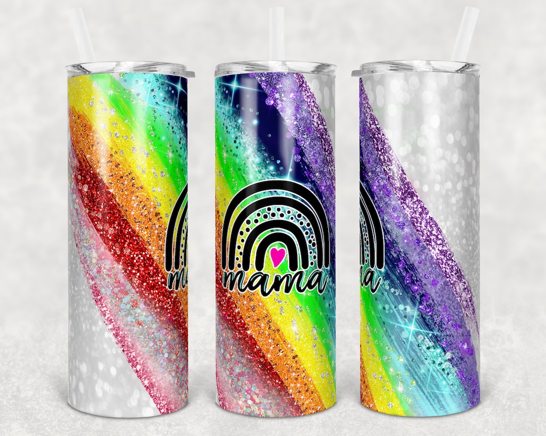 20 Oz Skinny Tumbler Sublimation Template Raibow Glitter Milky Way ...