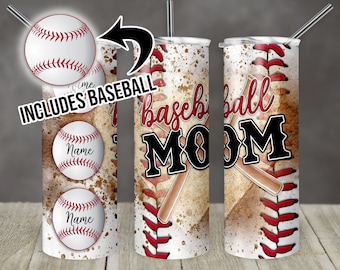 20 oz Skinny Tumbler Baseball Mom Personalize Names With Ball Sublimation Template Design Digital Download PNG Instant DIGITAL ONLY