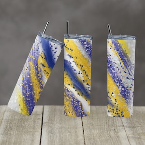 20 oz Skinny Tumbler Sublimation Template Agate Milky Way Blue Gold Yellow Straight Design Digital Download PNG tumblers Tamara