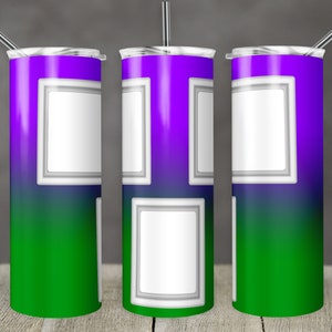 20 oz Skinny Tumbler ombre with 2 and 3 photo Frames Green and Purple Sublimation Design  Digital Download PNG DIGITAL ONLY