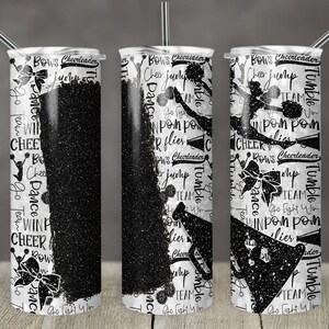 20 oz Skinny Tumbler Cheer Blank for Name Glitter Black Sublimation Design  Digital Download PNG Instant DIGITAL ONLY