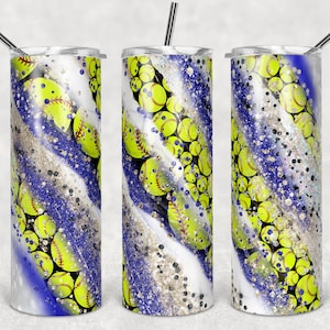 20 oz Skinny Tumbler Sublimation Template Milky Way Glitter Sports Softball blue gold Straight Warped Design Digital Download PNG