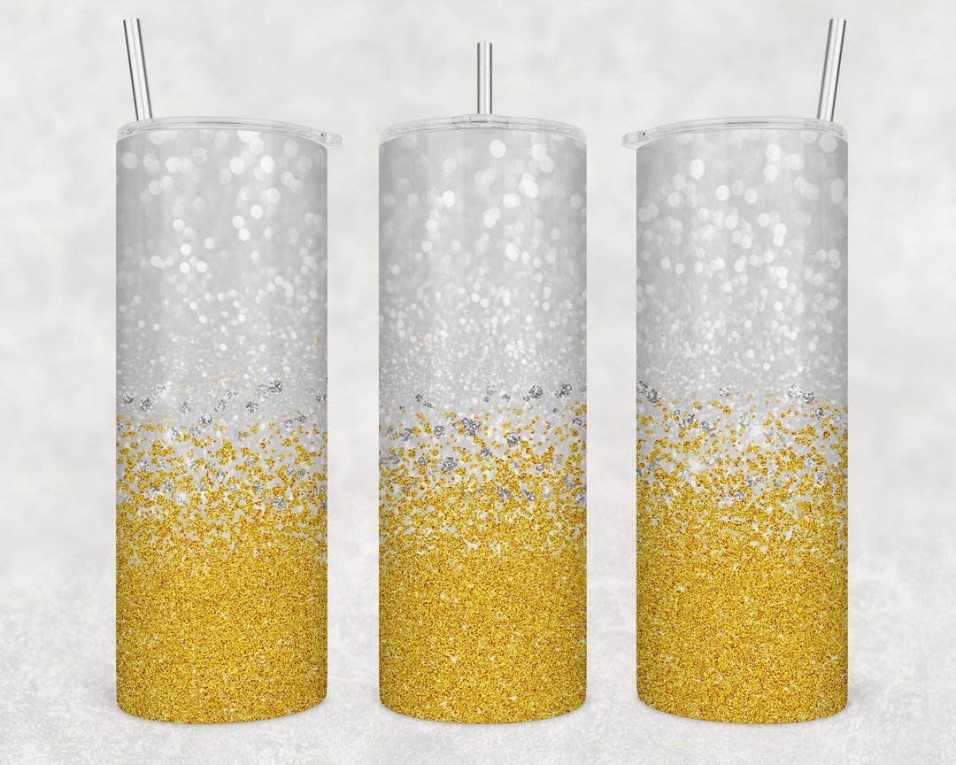 20 Oz Skinny Tumbler Sublimation Design Template Glitter Golden Yellow ...