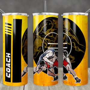 20 oz Skinny Tumbler Coach Wrestling Add Name Blank Gold Black Image Sublimation Design Digital Download PNG Instant DIGITAL ONLY