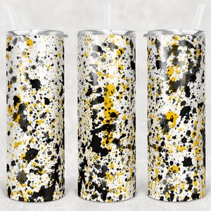 20 oz Skinny Tumbler Sublimation Design Template Yellow Black Power Wash Add School Logo Straight Warped Design Digital Download PNG