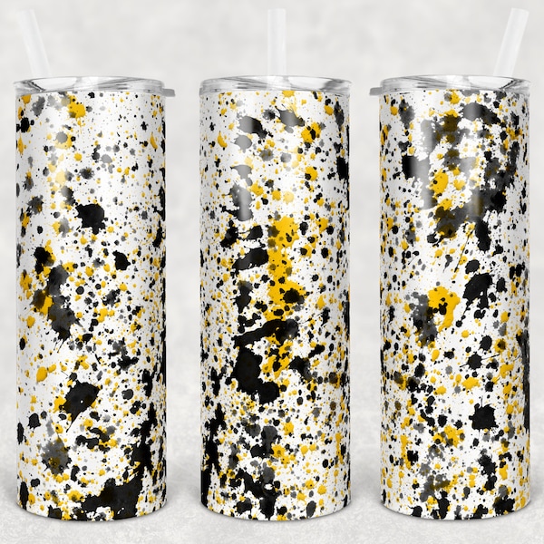 20 oz Skinny Tumbler Sublimation Design Template Yellow Black Power Wash Add School Logo Straight Warped Design Digital Download PNG