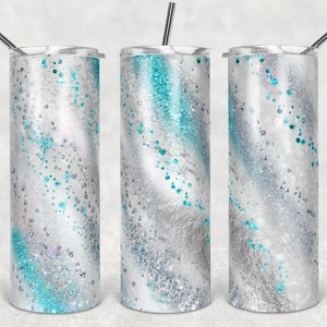 20 oz Skinny Tumbler Sublimation Template Agate Milky Way Silver Gray Teal White Straight Design Digital Download PNG tumblers Tamara