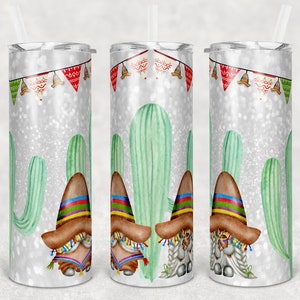 20 oz Skinny Tumbler Sublimation Cinco De Mayo Gnomes Cactus Sombrero Straight and Warped Design Digital Download PNG tumblers Tamara