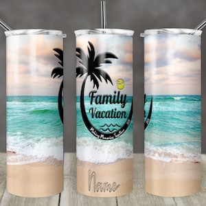 20 oz Skinny Tumbler Beach Background Family Vacation Sublimation Design PNG Instant DIGITAL ONLY add a name to personalize