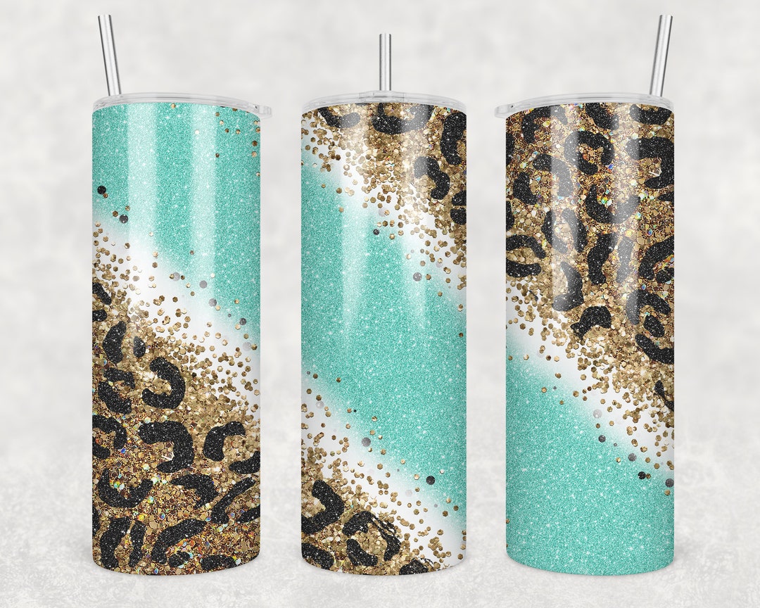 20 Oz Skinny Tumbler Sublimation Design Template Glitter Gold Mint ...