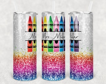 20 oz Skinny Tumbler Rainbow Glitter Teacher Tumbler Sublimation Design PNG Instant DIGITAL ONLY rts tumblers Tamara