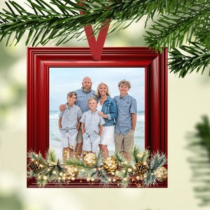 Square Ornament Christmas Sublimation Design Template Frame, add photo to personalize Digital Download PNG DIGITAL Faux red Wood garland