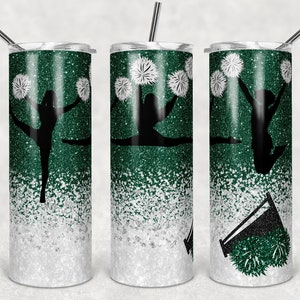 20 oz Skinny Tumbler Cheer Green White Glitter Sublimation Design  Digital Download PNG Instant DIGITAL ONLY rts tumblers Tamara