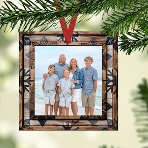 Square Ornament Christmas Sublimation Design Template Frame, add photo to personalize Digital Download PNG DIGITAL Only Faux Wood Snowflakes