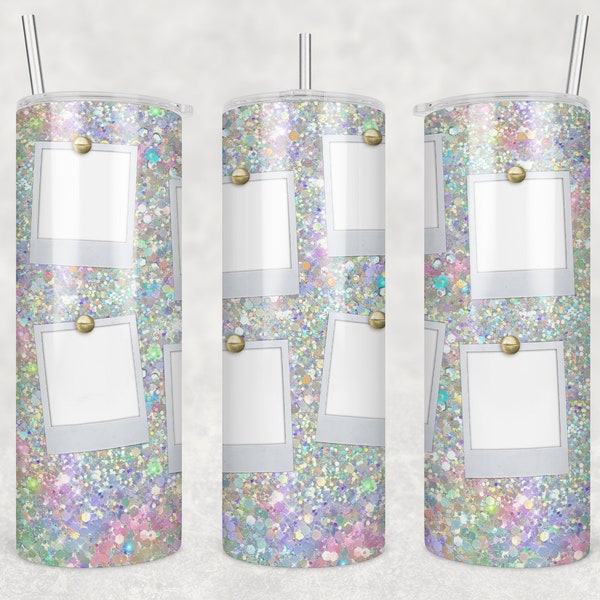 20 oz Skinny Tumbler Bilderrahmen Holographic Glitzer 8 Fotos Foto Sublimation Design PNG Instant DIGITAL ONLY rts tumblers Tamara