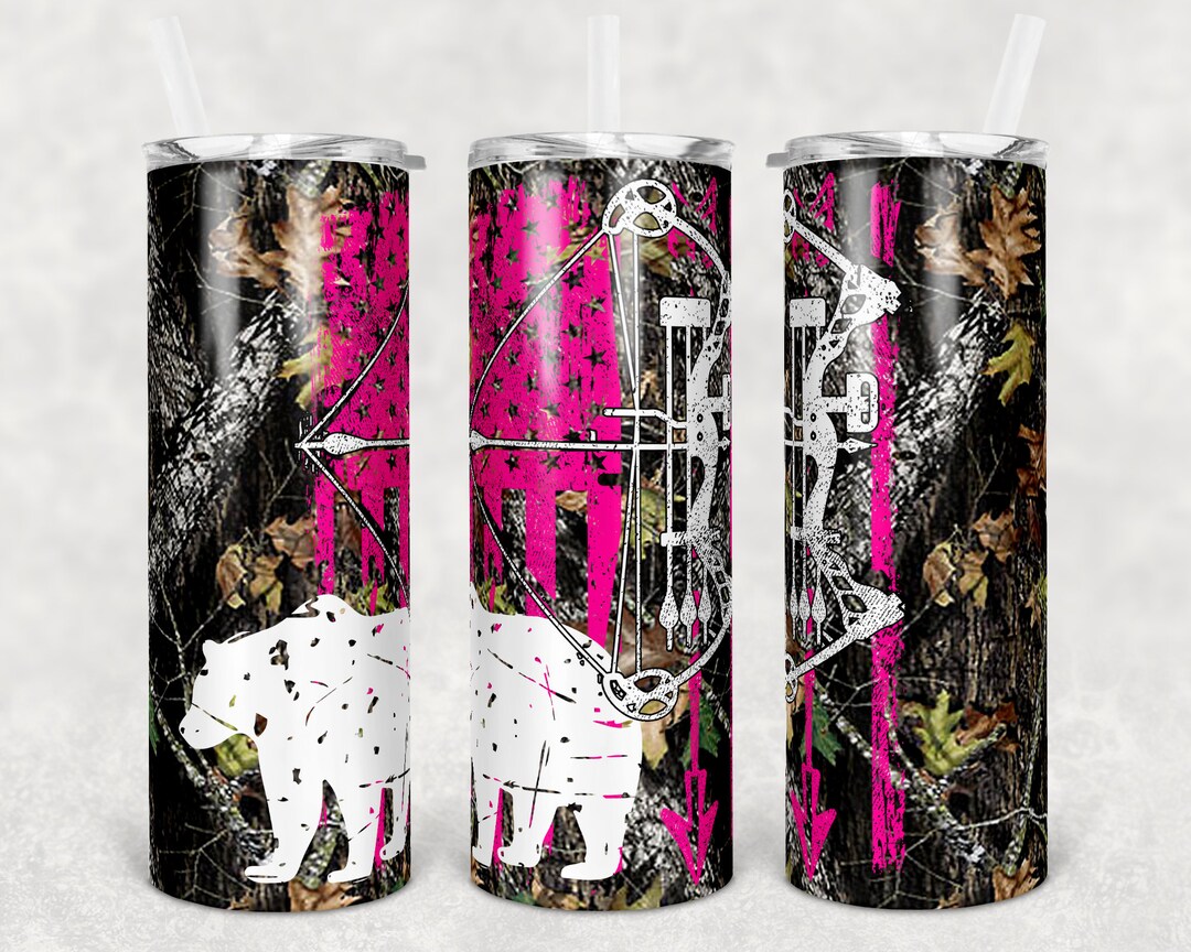 20 Oz Skinny Tumbler Sublimation Design Template Bear Bow Hunting Pink ...