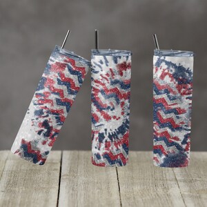 20 oz Skinny Tumbler TieDye Tie Dye Glitter Red White Blue Flag Patriotic Sublimation Design Digital Download PNG Instant DIGITAL ONLY