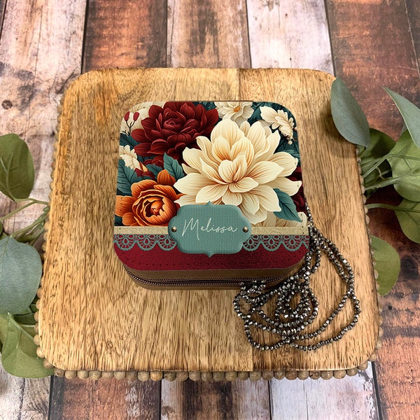 Jewelry Box Sublimation Design for Jewelry Case Blanks  Digital Download PNG DIGITAL ONLY Travel Maroon Cream Teal Floral Jewelry Case