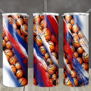 20 oz Skinny Tumbler Sublimation Template Solid Basketball Straight Design Digital Download PNG tumblers red white blue
