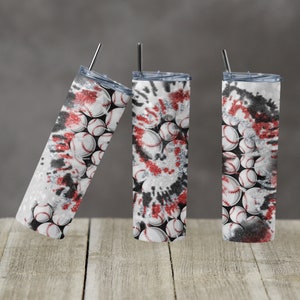 20 oz Skinny Tumbler TieDye Tie Dye Glitter Sports Baseball Red Gray Black Sublimation Design Digital Download PNG Instant DIGITAL ONLY