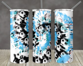 20 oz Skinny Tumbler TieDye Tie Dye Sports Soccer Softball Light Blues Sublimation Design Digitale Download PNG Instant ALLEEN DIGITAAL
