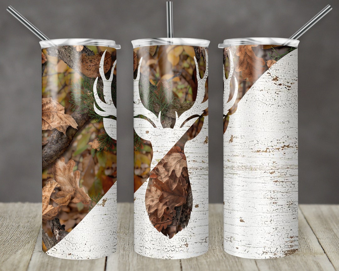 20 Oz Skinny Tumbler Camp Deer Camo and Wood Sublimation Design Digital ...