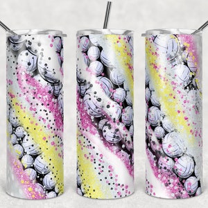 20 oz Skinny Tumbler Sublimation Template Milky Way Glitter Sports Volleyball Pink Yellow Straight Design Digital Download PNG tumblers