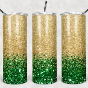 20 oz Skinny Tumbler Sublimation Design Template Glitter Ombre Gold Green Ombre Straight Design Digital Download PNG