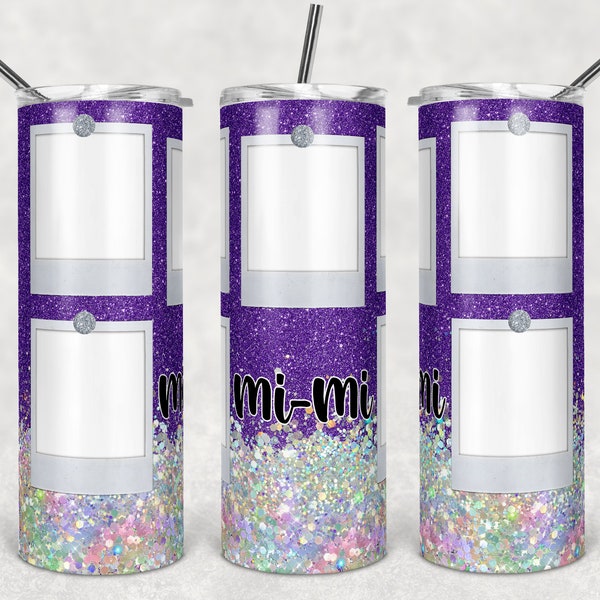 20 oz Skinny Tumbler  Picture Frame Purple Glitter 5 photos photo Sublimation Design PNG Instant DIGITAL ONLY rts tumblers Tamara