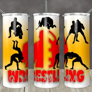 20 oz Skinny Tumbler Monogram Wrestling Image Red Yellow Sublimation Design Digital Download PNG Instant DIGITAL ONLY