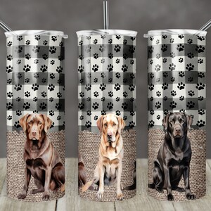 20 oz Skinny Tumbler Sublimation three Labrador Dogs Burlap dog print Template Straight Digital Download PNG Personalize Labradors