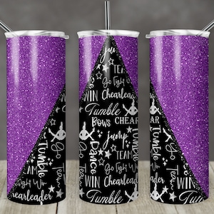 20 oz Skinny Tumbler Cheer Purple Glitter Cheer Cheerleading Sublimation Design Digital Download PNG Instant DIGITAL ONLY