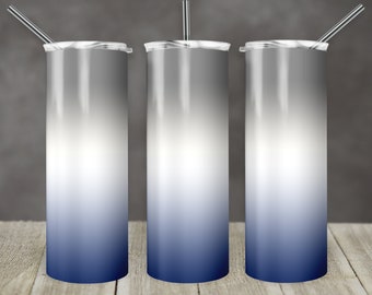Plantilla de diseño de sublimación de vaso delgado de 20 oz Ombre Gris Azul marino Blanco Diseño recto Descarga digital PNG
