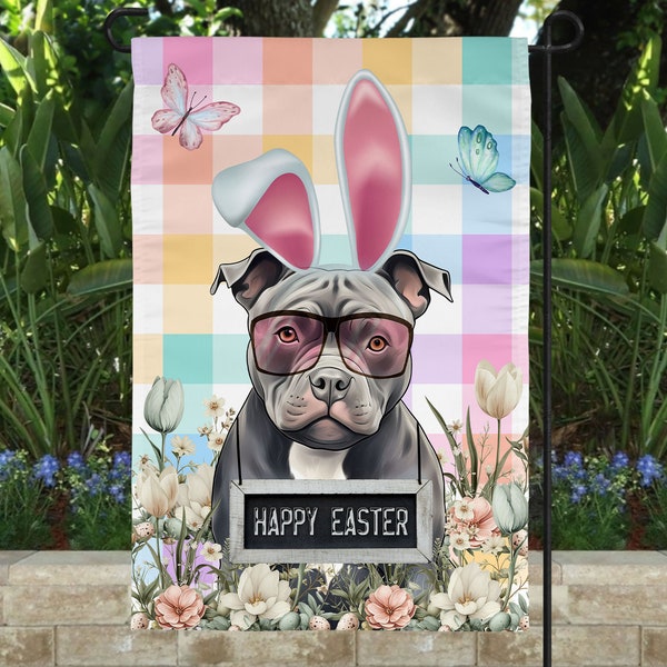 Easter Plaid Dog Happy Easter Garden Flag PNG 12 x 18 Sublimation Flags Design Digital Download Instant DIGITAL ONLY Pitbull Pittie