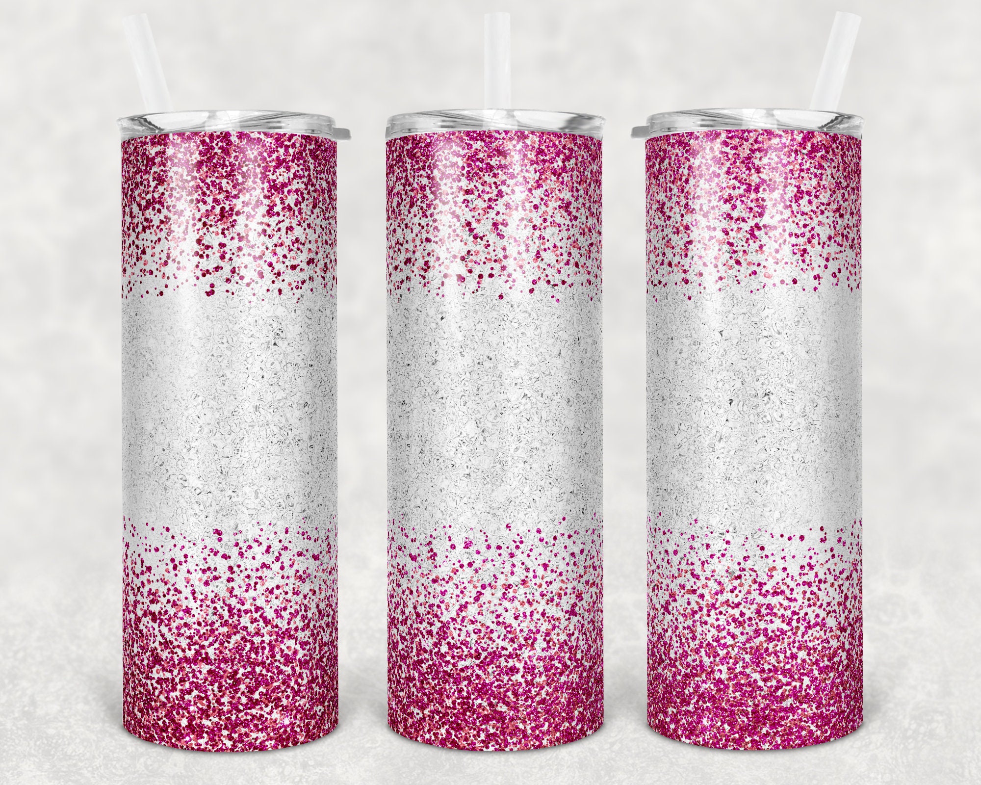 20 Oz Skinny Tumbler Sublimation Glitter Pink Confetti Straight and ...