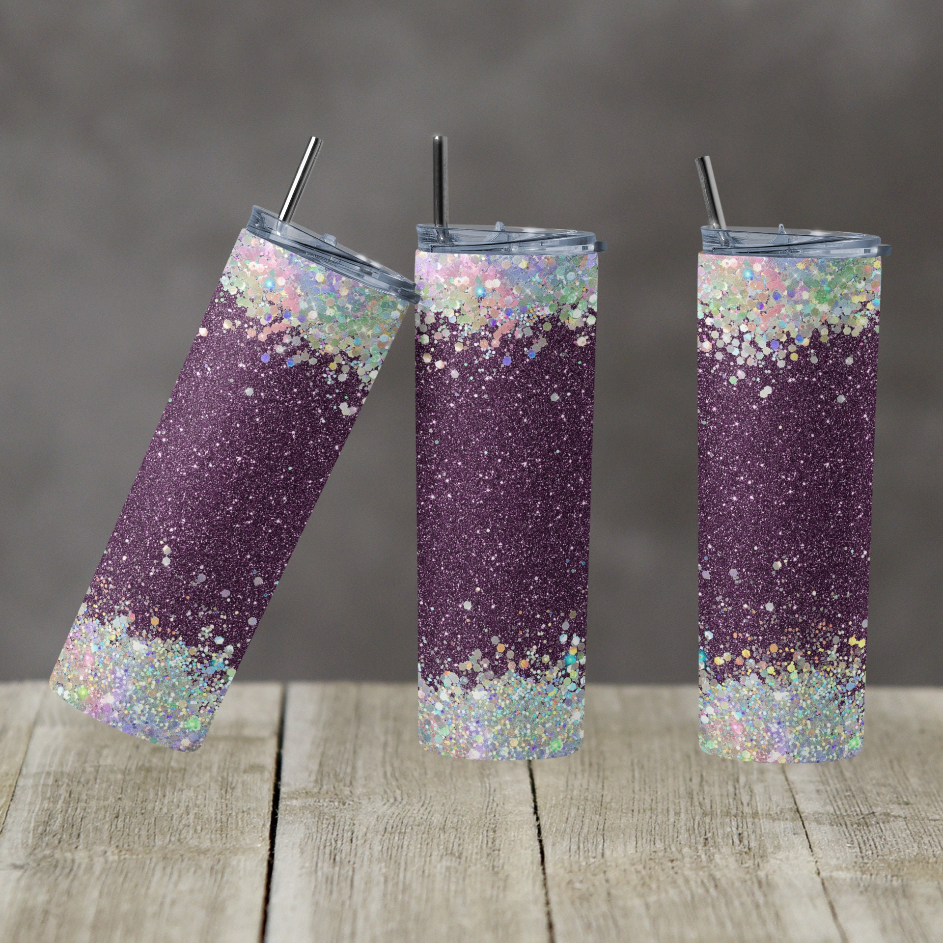 20 Oz Skinny Tumbler Sublimation Design Template Glitter Plum Purple ...