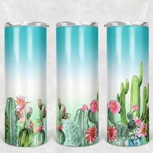 20 oz Skinny Tumbler Sublimation Soft Pastel Cactus Pretty Desert Straight and Warped Design Digital Download PNG tumblers Tamara