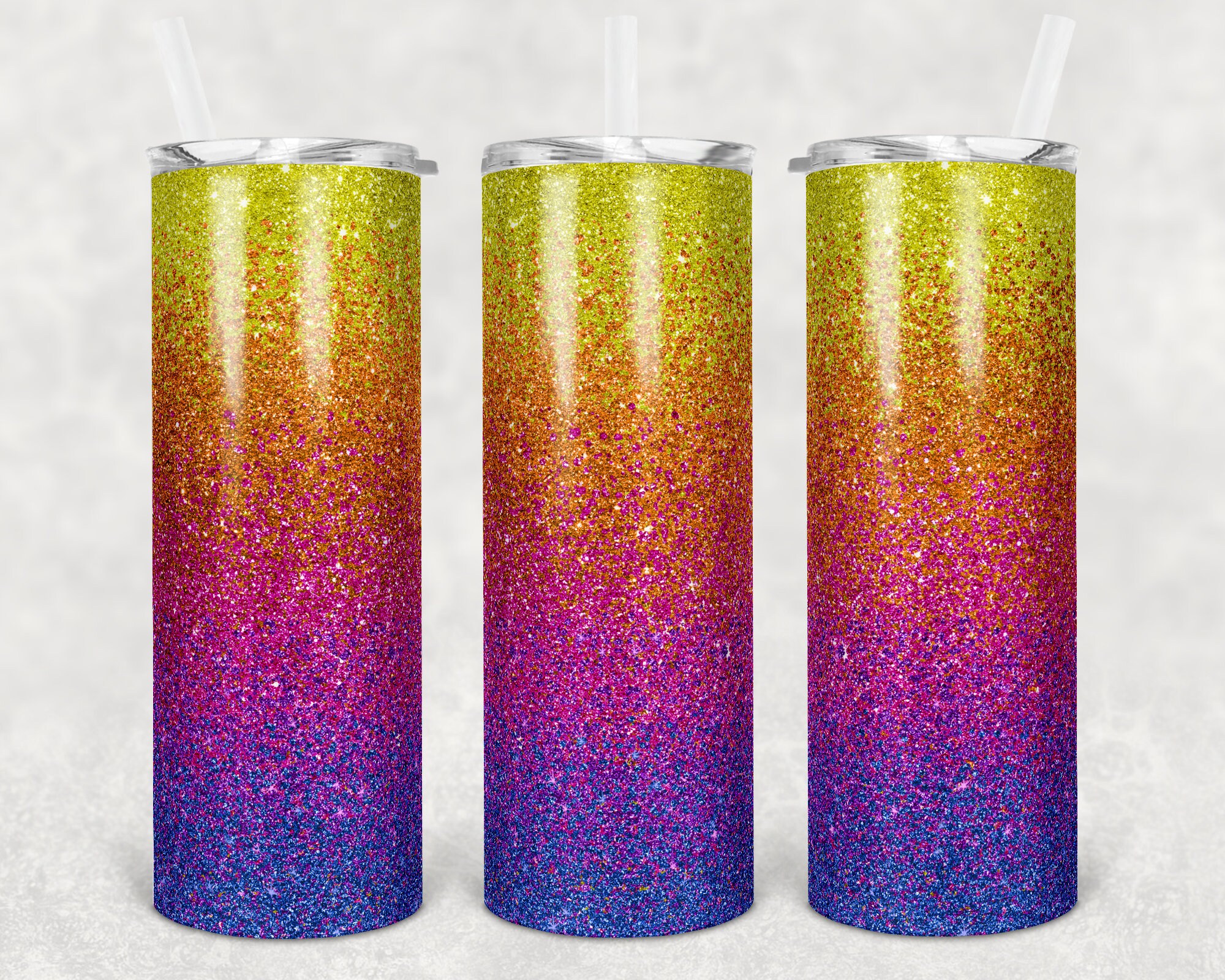20 Oz Skinny Tumbler Sublimation Design Template Glitter Ombre Yellow ...