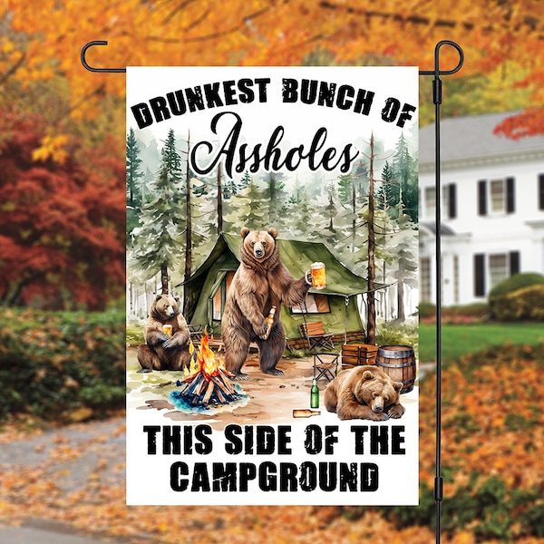 Drunkest Bunch Of Bear Garden Flag Camping PNG 12 x 18 Campground Sublimation Design Digital Download Instant DIGITAL ONLY