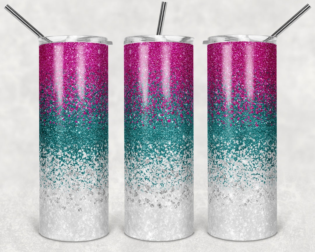 20 Oz Skinny Tumbler Sublimation Design Template Glitter Ombre Teal and ...