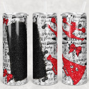 20 oz Skinny Tumbler Cheer Blank for Name Glitter Red Black Sublimation Design  Digital Download PNG Instant DIGITAL ONLY