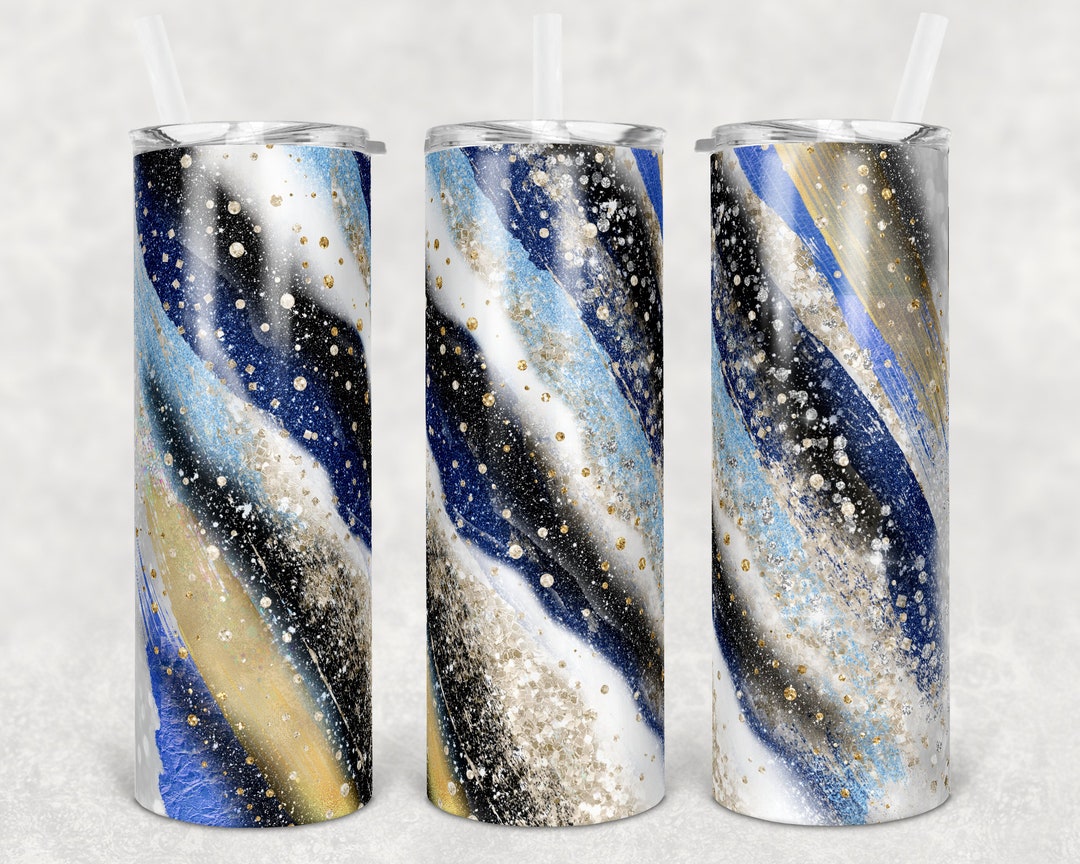 20 Oz Skinny Tumbler Sublimation Template Agate Milky Way Blue Gold ...