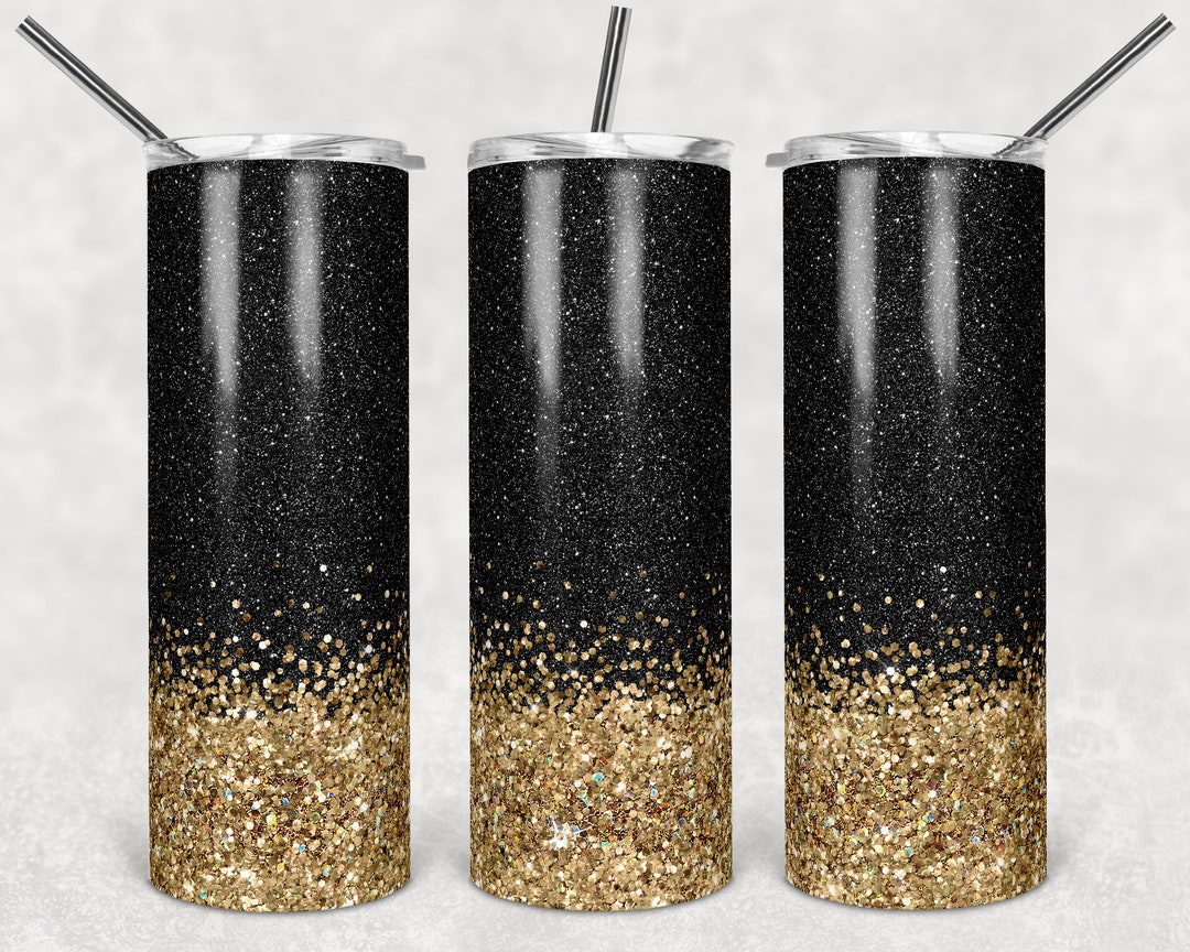 20 Oz Skinny Tumbler Gold Black Glitter Sublimation Design Digital ...