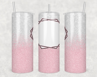20 oz Skinny Tumbler Sublimation Pink Glitter Photo Frame Add Photo Picture Personalize Template Straight Digital Download PNG