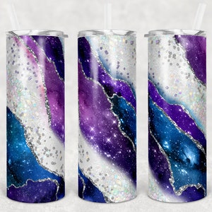20 oz Skinny Tumbler Sublimation Template Agate Milky Way Teal Purple Silver Straight and Warped Design Digital Download PNG tumblers Tamara