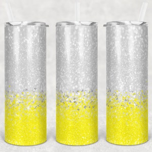 20 oz Skinny Tumbler Sublimation Design Template Glitter Bright Yellow Background Straight Warped Design Digital Download PNG