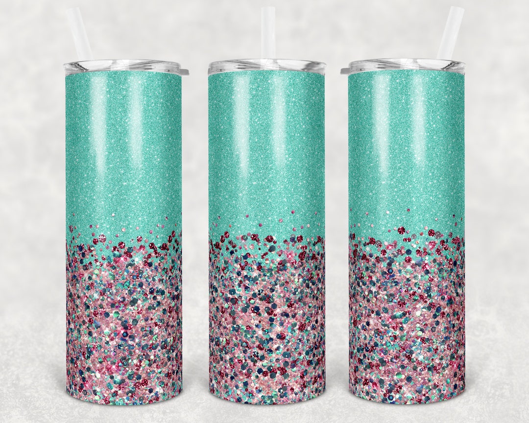 20 Oz Skinny Tumbler Sublimation Design Template Glitter Confetti Pink ...